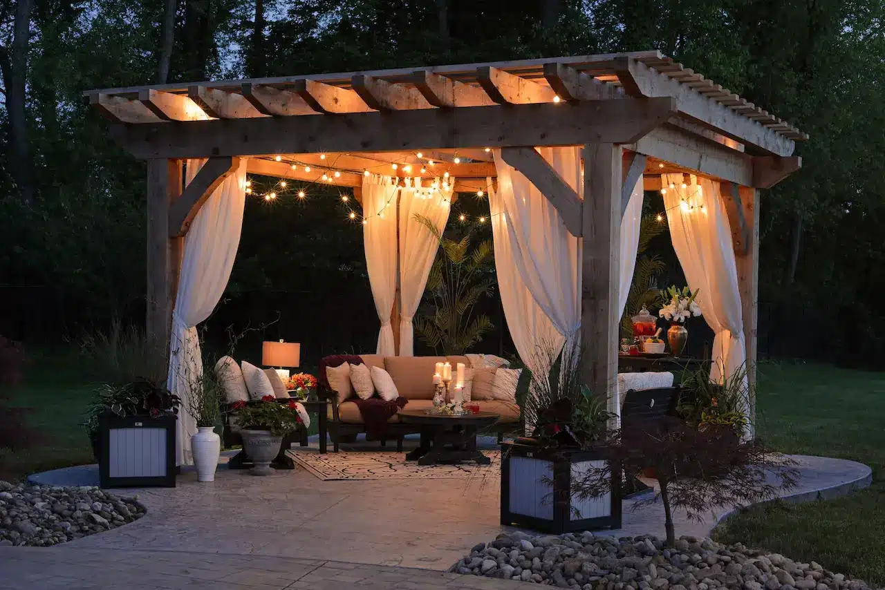 Pergola With Lights And Curtains Pergola Building Tips